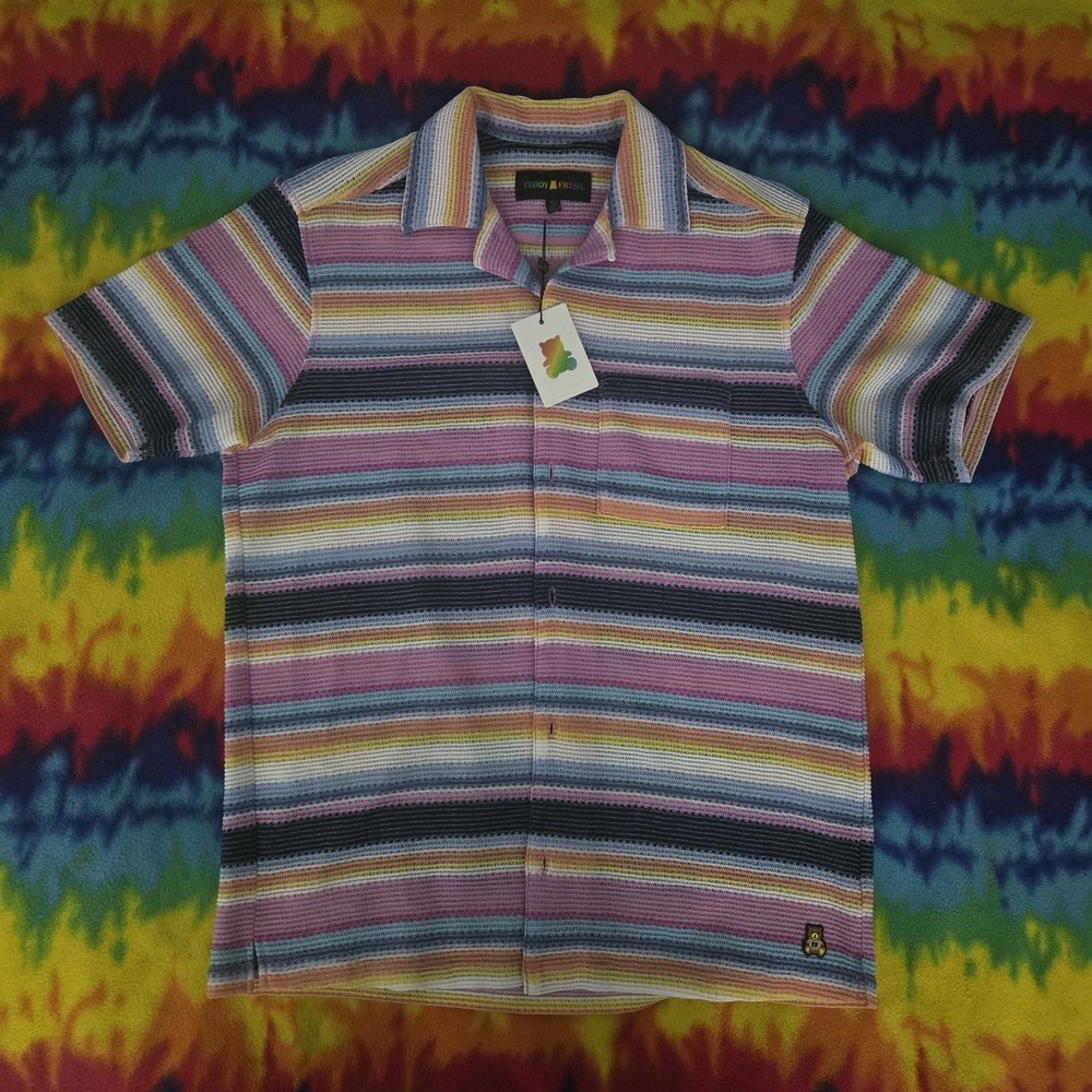 NWT Teddy Fresh Knit Stripe Camp Button Up Shirt Size XS